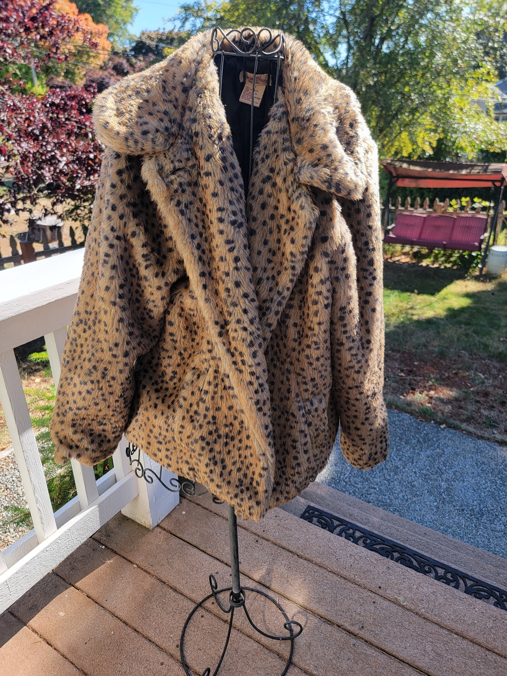 Paris Blues Faux Fur Leopard Teddy Jacket - Tan & Black